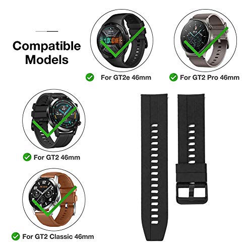 YHC Correas para Huawei Watch GT2/GT2 Classic/GT2 Pro 46mm,Compatible con Huawei Watch GT 2e/GT Sport Active 46 mm (01-Negro)