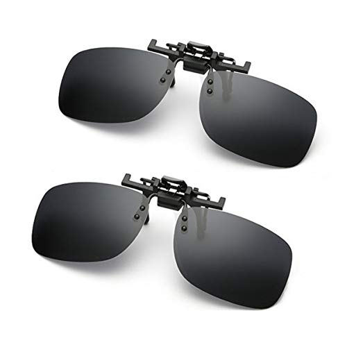 YiHao Gafas de sol con clip para lentes polarizadas antideslumbrantes abatibles, lentes rectangulares sin marco con clip para gafas de sol graduadas para conducir golf, tiro, pesca, 2 pares