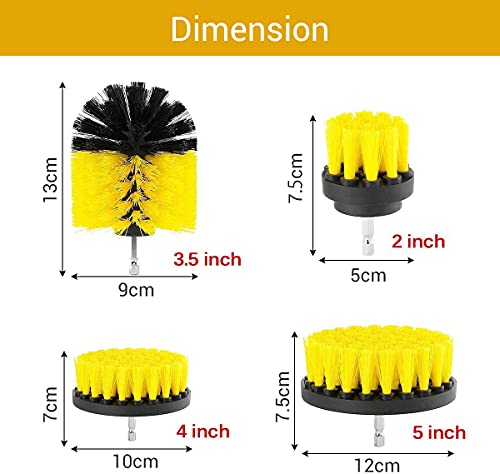 YIHATA Cepillo de Taladro, Multifuncional Brocha para Taladro 4 Piezas Attachment Kits para Coche Limpiar Baño Cocina Barbacoa (Amarillo)