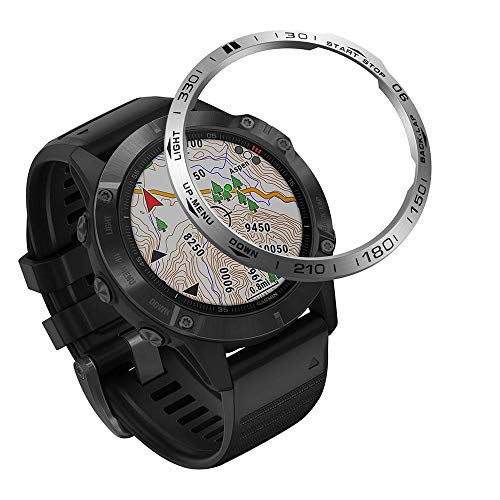 Yikamosi Acero Inoxidable Anillo Bisel Compatible con Garmin Fenix 6/6 Pro Watch, Bezel Ring Adhesive Cover Protector Anti arañazos y colisiones para Garmin Watch Accessory(Silver-1)