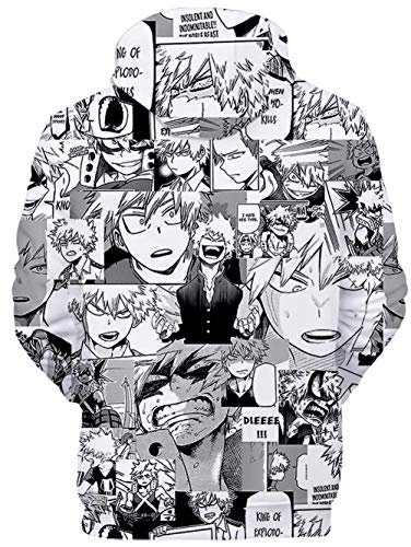 YIMIAO Hombre Niños Sudaderas con Capucha Chicos Jóvenes My Hero Academia Japonesa Anime Impresión 3D Anime Uniforme Mujer Niña Pullover(XXS)