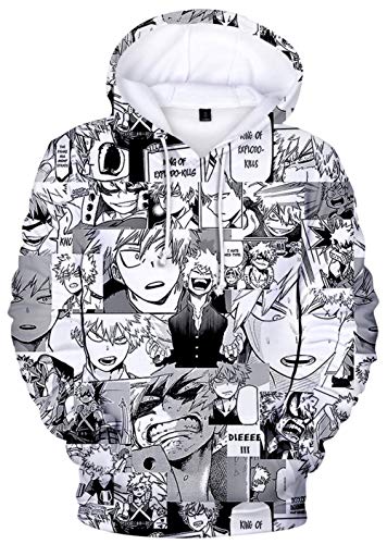 YIMIAO Hombre Niños Sudaderas con Capucha Chicos Jóvenes My Hero Academia Japonesa Anime Impresión 3D Anime Uniforme Mujer Niña Pullover(XXS)