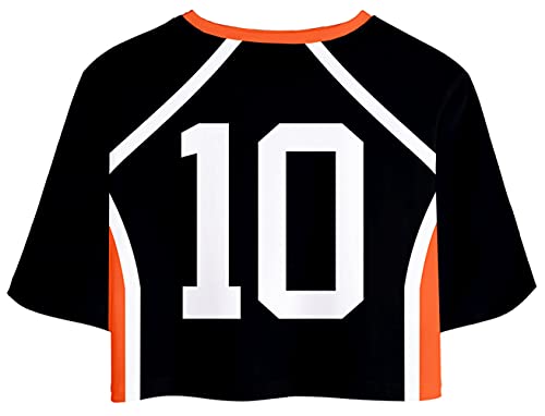 YIMIAO Niña Mujer Haikyuu Karasuno manga corta Conjuntos Hinata Shoyo Impresión de Anime 3D Traje de Moda de Cosplay Camiseta y Pantalones cortos(XS)