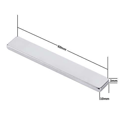 Yizhet 10 Pieza Imanes de Neodimio Fuerte N52 60x10x3 mm Ultra Fuertes Rectángulo Imán con Película Adhesiva para Refrigerador, Foto, Pizarra Blanca