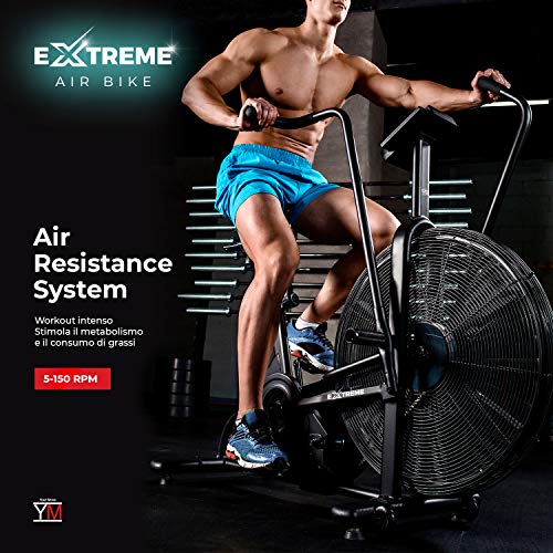 YM AirBike Pro EXTREME Cross Training, Mod.2021, Estructura y componentes reforzados, Compatible con cinturones cardíaca, Computadora integrada con pantalla LCD y programas de entrenamiento, Ruedas