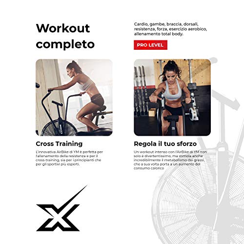 YM AirBike Pro EXTREME Cross Training, Mod.2021, Estructura y componentes reforzados, Compatible con cinturones cardíaca, Computadora integrada con pantalla LCD y programas de entrenamiento, Ruedas