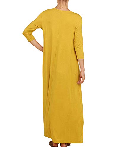 YOINS Vestido de Mujer Cuello Redondo Vestidos Largo Suelto Talla Grande Vestidos de Manga 3/4 Color Sólido con Bolsillos Amarillo XL