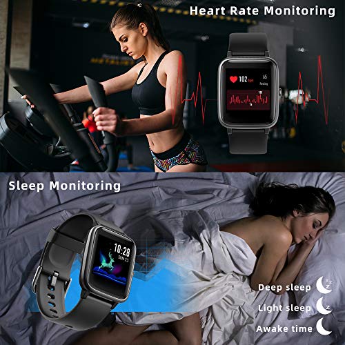 YONMIG Reloj Inteligente Mujer y Hombre, Smartwatch Impermeable IP68 Pulsera Actividad Deportivo con Monitor de Sueño, Pulsómetro, Pantalla Táctil Completa Reloj Fitness para Android y iOS