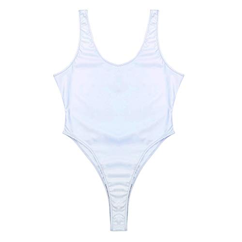 YOOJIA Body Mujer Bodysuit Lencería Erótica Metálica Push Up Traje de Baño de una Pieza Sin Mangas Bañador Corte Alto Babydoll Plateado X-Large