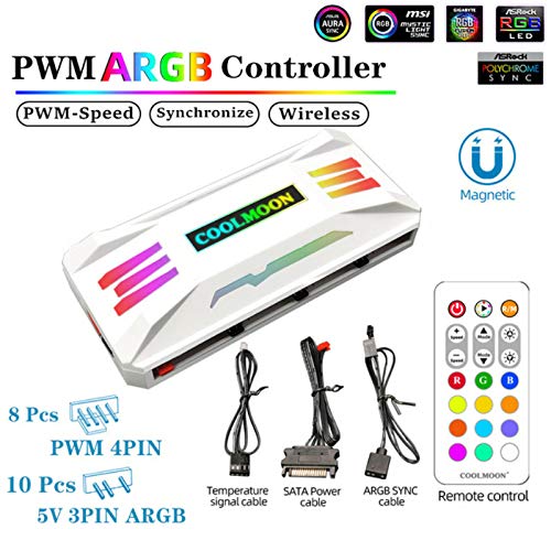 YOPU P-ARGB Controlador 4Pin PWM 5V 3Pin ARGB Ventilador de refrigeración inteligente inteligente de control remoto Chasis Fan Hub para PC Case