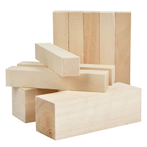 YOTINO 10 Piezas Bloques de Madera para tallar y Hacer Manualidades,Talla de Madera de Tilo Natural Bloques de Madera sin Acabado para Artesanía de Arte DIY - 2 (15X5X5cm) y 8 (15X2.5X2.5) cm