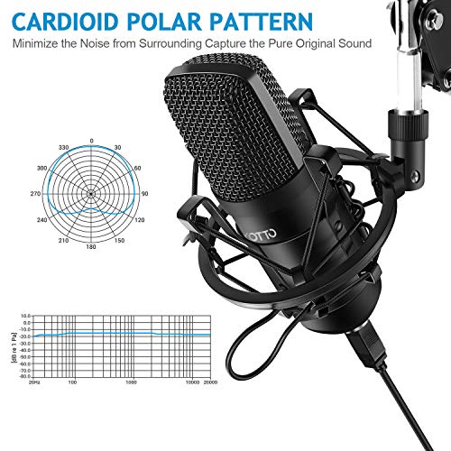 YOTTO USB Micrófono de condensador cardioide Micrófono para ordenador (192KHz/24bit Plug and Play) Profesional Micrófono podcast con soporte de micrófono Brazo de tijera, filtro pop