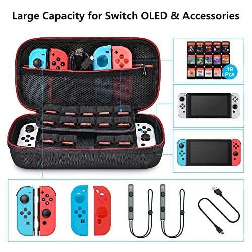 Younik Funda para NS Switch/Switch OLED Versión Mejorada Viaje rígida Case con más Espacio de Almacenamiento para 19 Juegos, Oficial Adaptador de AC y Otros Accesorios NS Switch