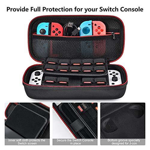 Younik Funda para NS Switch/Switch OLED Versión Mejorada Viaje rígida Case con más Espacio de Almacenamiento para 19 Juegos, Oficial Adaptador de AC y Otros Accesorios NS Switch