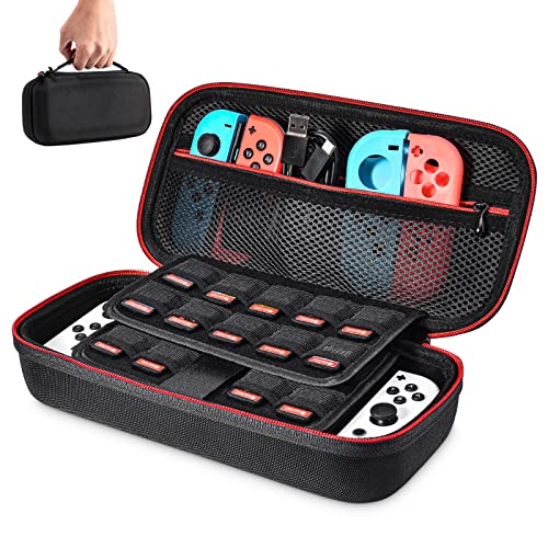 Younik Funda para NS Switch/Switch OLED Versión Mejorada Viaje rígida Case con más Espacio de Almacenamiento para 19 Juegos, Oficial Adaptador de AC y Otros Accesorios NS Switch