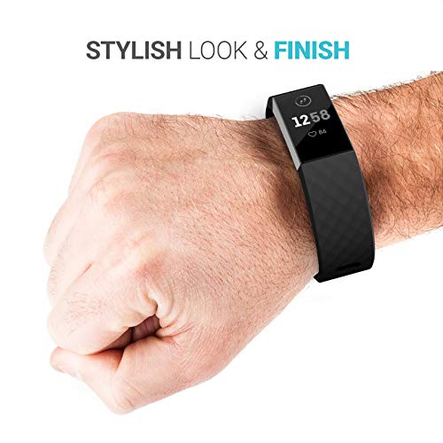 Yousave Accessories® Correa Compatible con Fitbit Charge 3 & Charge 4, Pulsera Deportiva de Silicona de Repuesto Compatible con Fitbit Charge3 / Charge4 - Grande - Negro