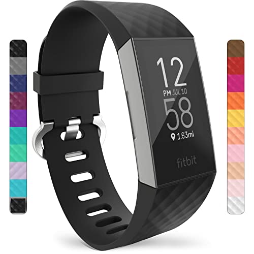 Yousave Accessories® Correa Compatible con Fitbit Charge 3 & Charge 4, Pulsera Deportiva de Silicona de Repuesto Compatible con Fitbit Charge3 / Charge4 - Grande - Negro