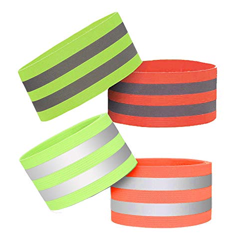 YOUYIKE® Set de 4 Cintas Reflectantes - Banda Reflectante neón de Alta Visibilidad para Actividades Deportivas - Tira Fluorescente Ajustable