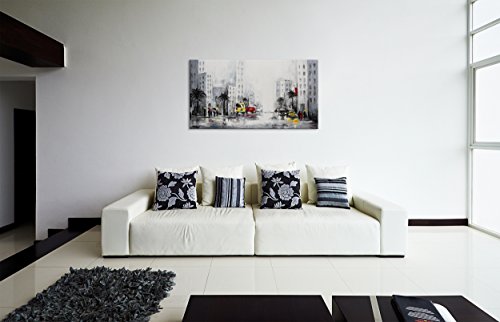 YS-Art | Cuadro Pintado a Mano Miami | Cuadro Moderno acrilico | 130x70 cm | Lienzo Pintado a Mano | Cuadros Dormitories | único | Gris