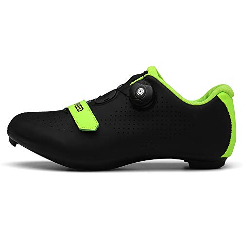 Zapatilla de Ciclismo Profesional Hombre Mujer Zapatos de Ciclismo de Antideslizantes SPD/SPD-SL Lock System para Bicicleta de Montaña/Carretera con Estilo de Encaje rápido Giratorio Negro Verde 42 EU