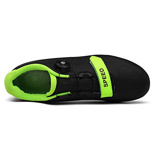 Zapatilla de Ciclismo Profesional Hombre Mujer Zapatos de Ciclismo de Antideslizantes SPD/SPD-SL Lock System para Bicicleta de Montaña/Carretera con Estilo de Encaje rápido Giratorio Negro Verde 42 EU