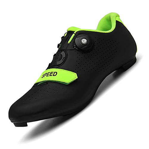 Zapatilla de Ciclismo Profesional Hombre Mujer Zapatos de Ciclismo de Antideslizantes SPD/SPD-SL Lock System para Bicicleta de Montaña/Carretera con Estilo de Encaje rápido Giratorio Negro Verde 42 EU