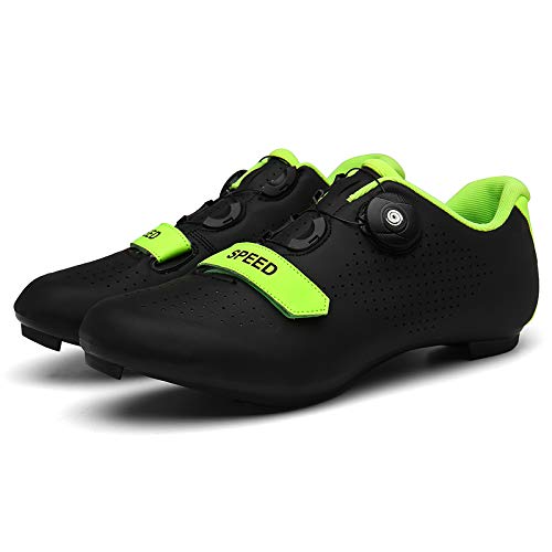 Zapatilla de Ciclismo Profesional Hombre Mujer Zapatos de Ciclismo de Antideslizantes SPD/SPD-SL Lock System para Bicicleta de Montaña/Carretera con Estilo de Encaje rápido Giratorio Negro Verde 42 EU