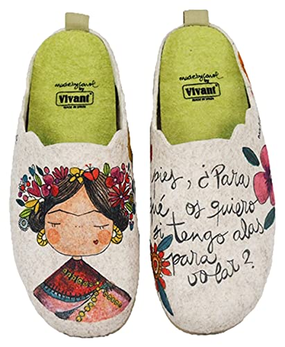 Zapatillas casa mujer fieltro Frida cómodas frase bonita - Garantía de calidad (39 EU, numeric_39)