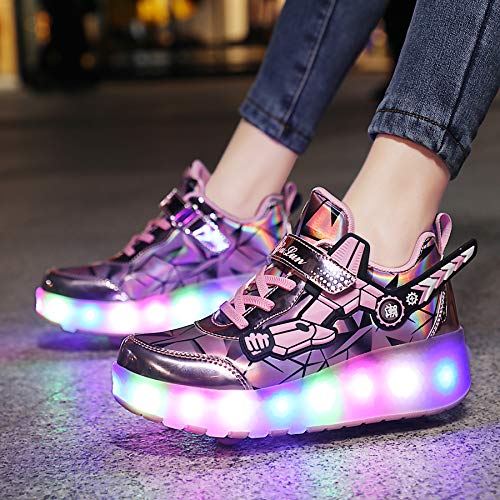 Zapatillas con Ruedas Niña Niño Zapatos con Ruedas y Luces LED Luminosas Flash Rueda Patines Deportivo al Aire Libre Gimnasia Running Niños Zapatos de Skateboard con USB Carga