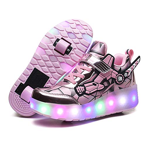 Zapatillas con Ruedas Niña Niño Zapatos con Ruedas y Luces LED Luminosas Flash Rueda Patines Deportivo al Aire Libre Gimnasia Running Niños Zapatos de Skateboard con USB Carga