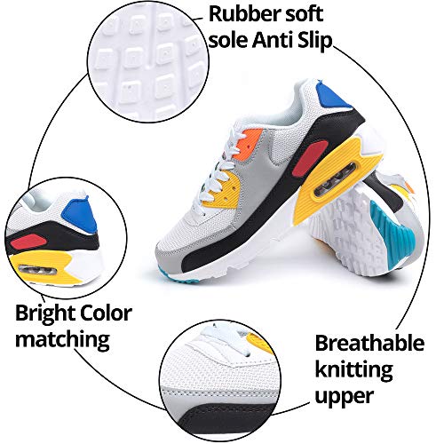 Zapatillas de Deportivas Mujer Zapatos Correr Hombre Running Casual Sneakers Cordones Colchón de Aire Ligero Respirable Calzado BlancoAmarillo 45