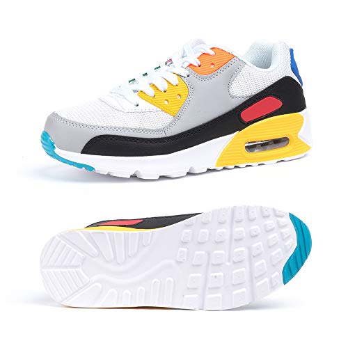 Zapatillas de Deportivas Mujer Zapatos Correr Hombre Running Casual Sneakers Cordones Colchón de Aire Ligero Respirable Calzado BlancoAmarillo 45