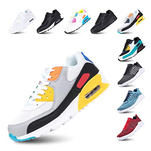 Zapatillas de Deportivas Mujer Zapatos Correr Hombre Running Casual Sneakers Cordones Colchón de Aire Ligero Respirable Calzado BlancoAmarillo 45