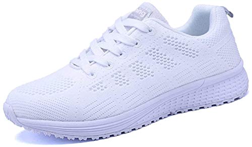Zapatillas de Deportivos de Running para Mujer Gimnasia Ligero Sneakers Negro Azul Gris Blanco 35-40 Blanco 39