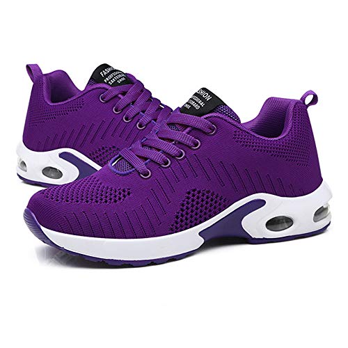 Zapatillas Deportivas de Mujer Air Cordones Zapatillas de Running Fitness Sneakers 4cm Púrpura-1 38