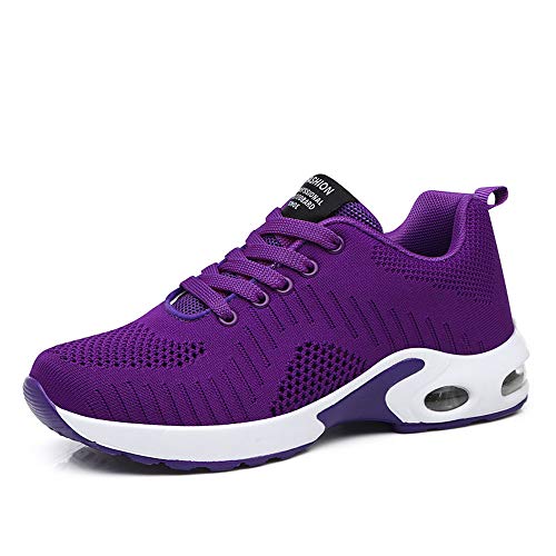 Zapatillas Deportivas de Mujer Air Cordones Zapatillas de Running Fitness Sneakers 4cm Púrpura-1 38