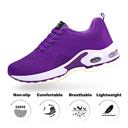 Zapatillas Deportivas de Mujer Air Cordones Zapatillas de Running Fitness Sneakers 4cm Púrpura-1 38