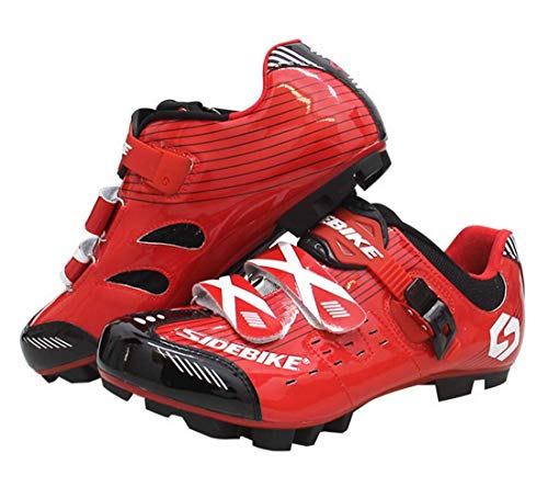 Zapatillas para ciclismo BTT, profesionales, transpirables, para hombre y mujer, compatibles con pedales SPD, Unisex adulto, rojo, 42 EU