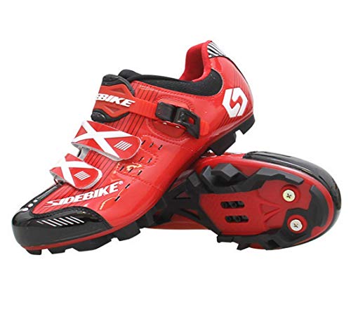 Zapatillas para ciclismo BTT, profesionales, transpirables, para hombre y mujer, compatibles con pedales SPD, Unisex adulto, rojo, 42 EU