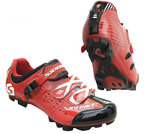 Zapatillas para ciclismo BTT, profesionales, transpirables, para hombre y mujer, compatibles con pedales SPD, Unisex adulto, rojo, 42 EU