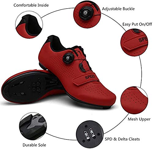 Zapatos de ciclismo Spin Shoestring con zapatos peloton compatibles con SPD y Delta Lock Pedal Bike Shoes, Red, 44/46 EU