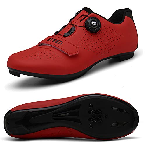 Zapatos de ciclismo Spin Shoestring con zapatos peloton compatibles con SPD y Delta Lock Pedal Bike Shoes, Red, 44/46 EU