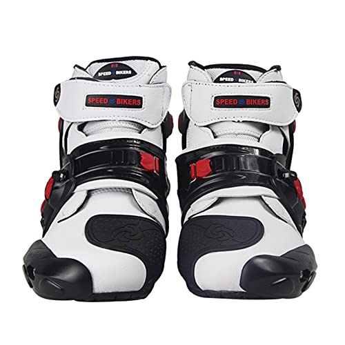 Zapatos de Moto para Hombre, Botines Cortos de Moto Botas de Motocross de Cuero de Microfibra Impermeables para Armadura Off Road Enduro Quad Racing Touring Sports,White-6.5UK