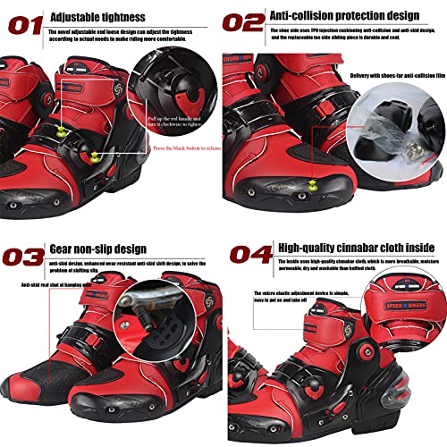 Zapatos de Moto para Hombre, Botines Cortos de Moto Botas de Motocross de Cuero de Microfibra Impermeables para Armadura Off Road Enduro Quad Racing Touring Sports,White-6.5UK