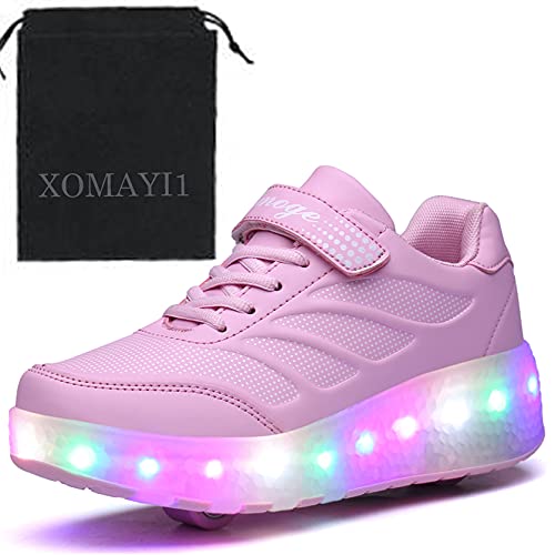 Zapatillas con Ruedas para Niñas y Niño LED Luces Zapatos con Ruedas 7 Colores USB Carga Luminosas Patines Calzado Deportivo al Aire Libre Gimnasia Zapatos de Skateboarding para Niños 