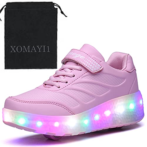 Zapatos de Patinaje con Ruedas para niños y niñas con luz LED Zapatillas Deportivas al Aire Libre,con Ruedas Se Pueden Cargar Carga USB Automática Calzado de Skateboarding