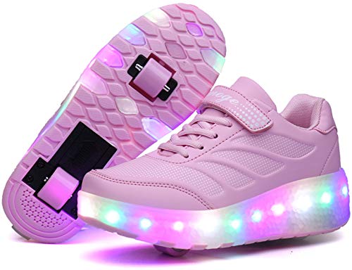 Zapatillas con Ruedas,Niños Niñas LED Luces Luminosas Flash Zapatos de Skate Gimnasia Al Aire Libre Patines Zapatos de Roller con USB Carga 