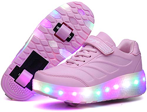 Zapatos de Patinaje con Ruedas para niños y niñas con luz LED Zapatillas Deportivas al Aire Libre,con Ruedas Se Pueden Cargar Carga USB Automática Calzado de Skateboarding