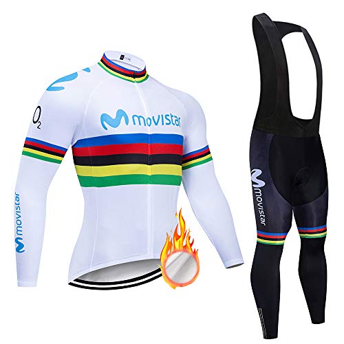 ZDFLC Ciclismo para Hombre de Manga Larga, Jersey de Ciclismo de Lana térmica de Invierno y Pantalones con Peto para el Equipo Profesional