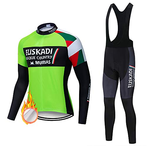 ZDFLC Invierno Conjunto Ropa Ciclismo para Hombre, Forro Térmico Maillot Ciclismo Mangas Largas y Pantalones Largos de Bicicleta con 3D Acolchado Gel